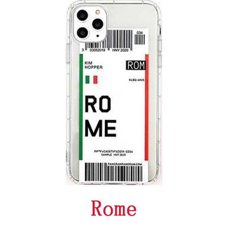 

Custom country name air ticket transparent TPU phone case with barcode and city print for iPhone