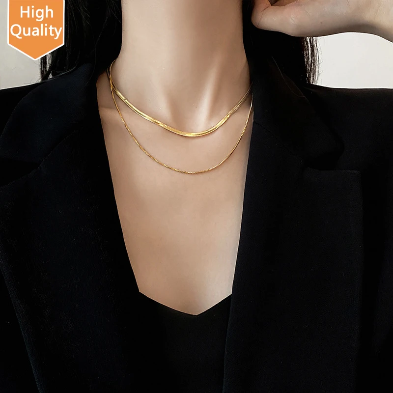

New Style Stainless Steel Jewelry Wholesale 2 Rows Snake Chain Necklace Trendy Jewelry Streetwear Dainty Necklace