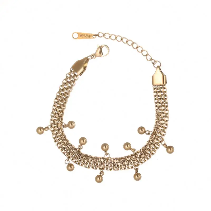 

Hot Sale Unique Design 14K Gold Plating Stainless Steel Multi Layer Chain Bracelet