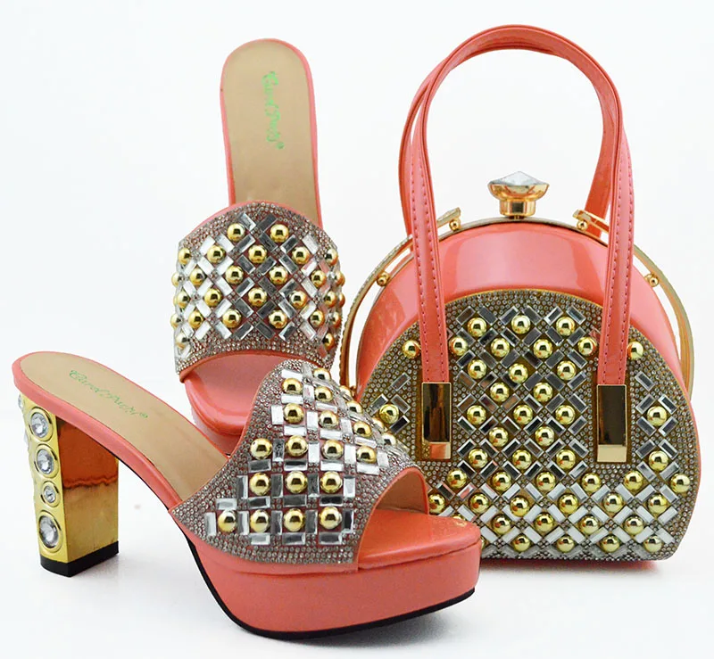

Hotsale Nigerian wedding shoes and matching bag high heel african shoes and bag set for women MD007