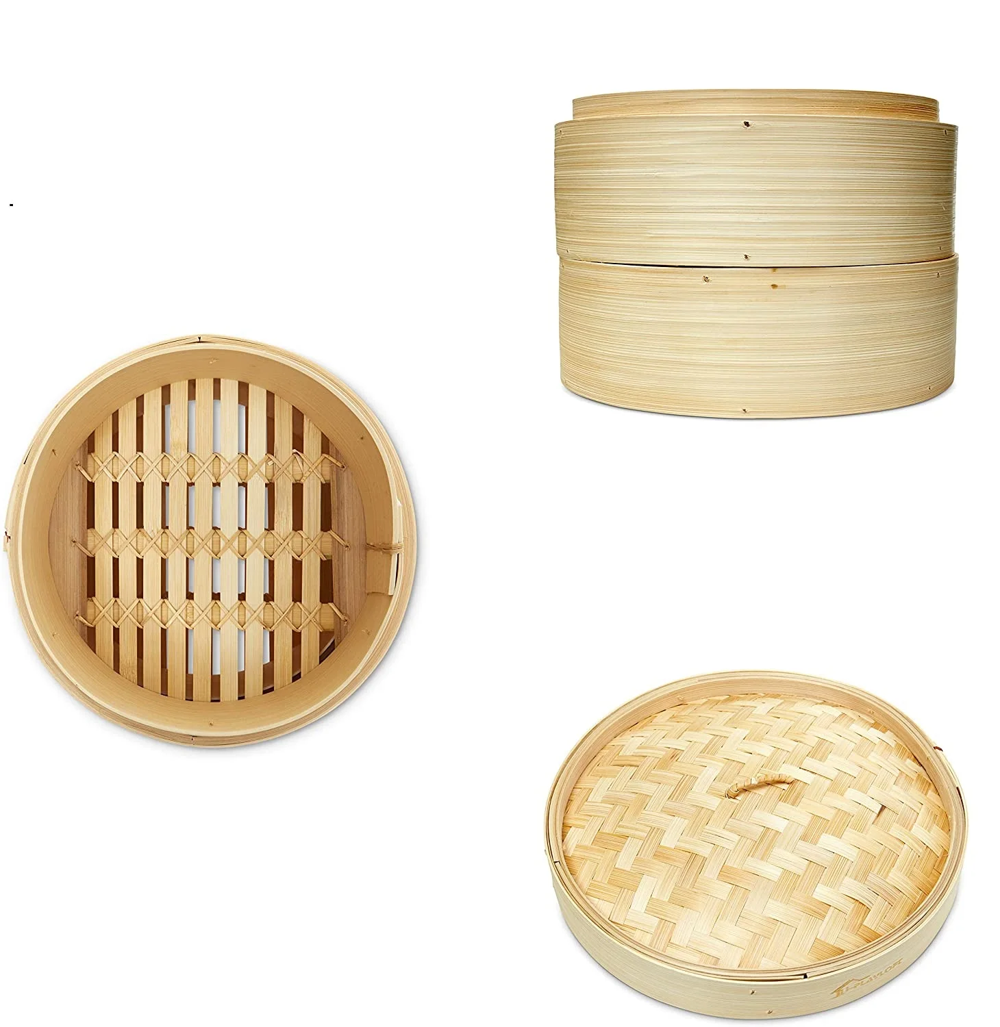 

2 tier dumpling steamer Handmade food Bamboo Steamer set 10 inch bamboo steamer basket, Natural