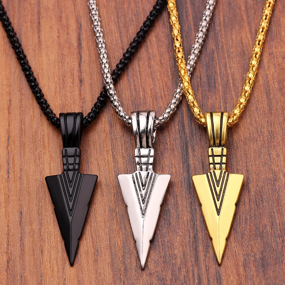 

Men's Design Matte Black Long Necklace with Arrow Pendant Jewelry Chain Hip Punk Rock Christmas Halloween Gift For Men Women, Silver gold black