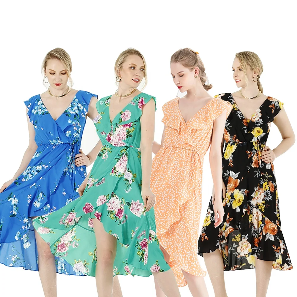 

2021 Womens Sexy Clothing Elegant Summer Casual Ruffles Sleeveless Chiffon Beach Dresses