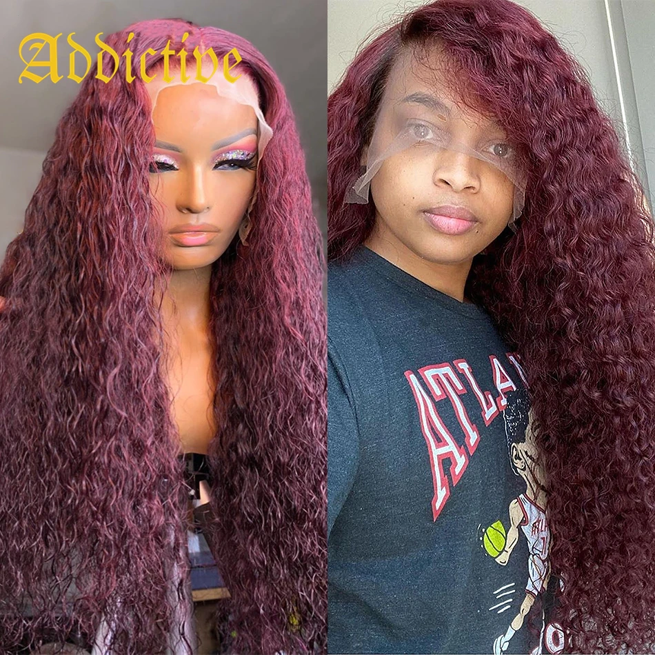 

Addictive 99J Burgundy Color Wigs 100% Human Hair Deep Wave 13x4 Lace Front Human Hair Wigs Red Curly Lace Wigs for Women Long