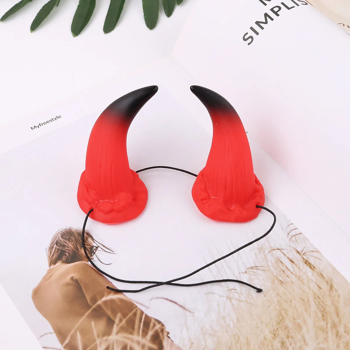 Funny Devil Horn Headband With Adjustable Elastic Strap Halloween Party Decoration Props Cosplay