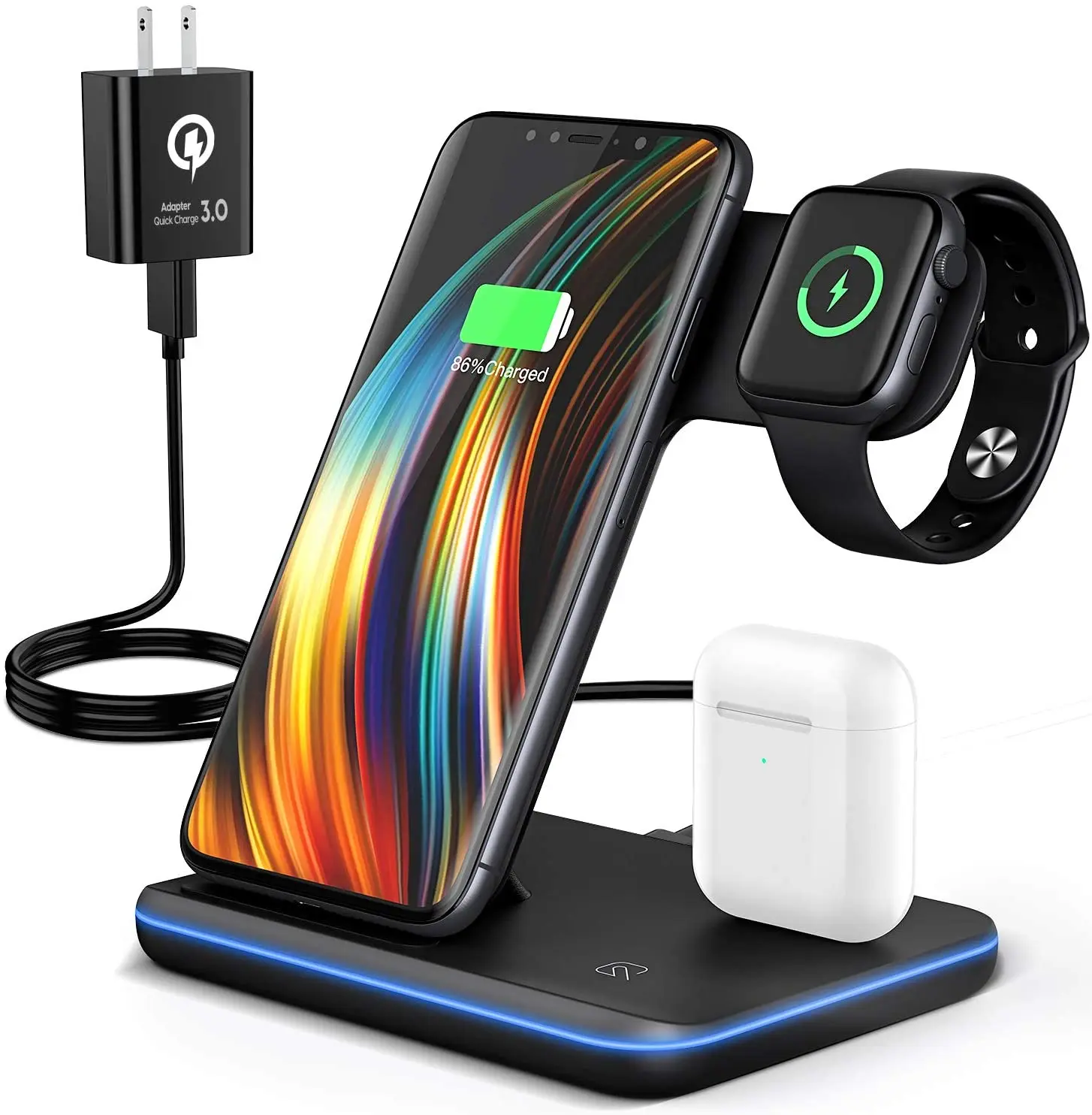 

2021 Upgraded Saferell 3 in 1 Qi-Certified Wireless Charger Stand for iwatch iPhone 11 Pro/XS/XR/8