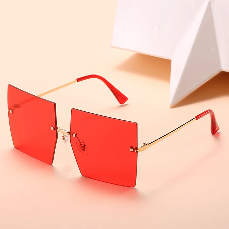 

New Trendy Oversized Rectangle Frameless Sun Glasses Women Rimless Sunglasses