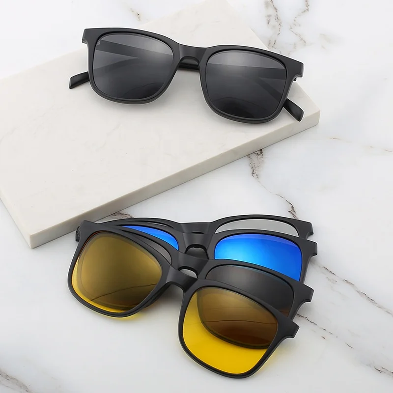 

New Arrive design plastic frame clip on sun glasses magnetic lenses sunglasses