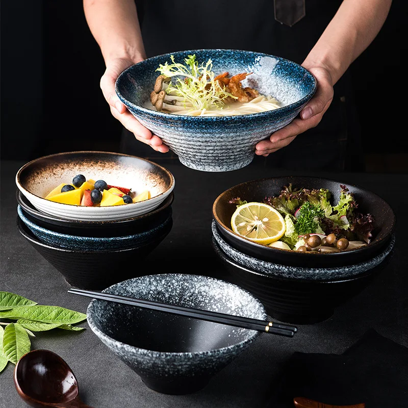 Tableware Food Safety Japanese Retro Noodle Bowl Japanese Ceramic Ramen Soup Udon Soba Pho Bowls For Restaurant