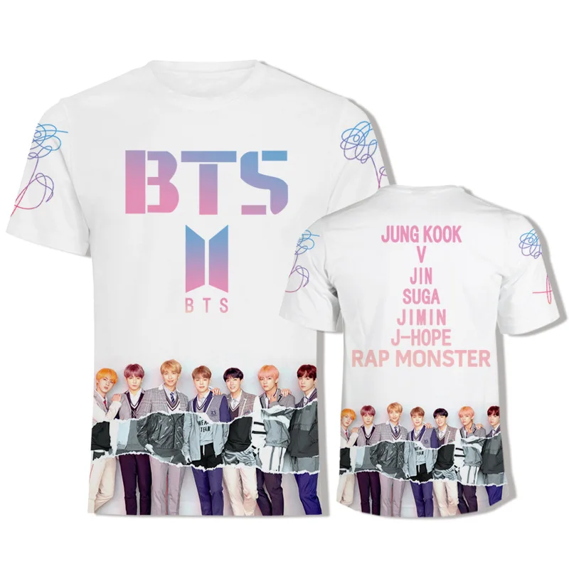 

Bts Bangtan Boys Unisex Harajuku Summer Short Sleeve Casual Kpop Polyester O-neck Print Tops tee-shirt mens oversized t shirt