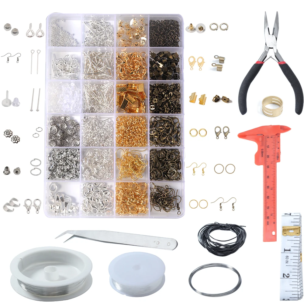 

Wholesale Jewelry Findings Kit Earring Hook Jump Rings Lobster Clasp Accessories Jewelry Making Supplies Beginners Jewelry Tools