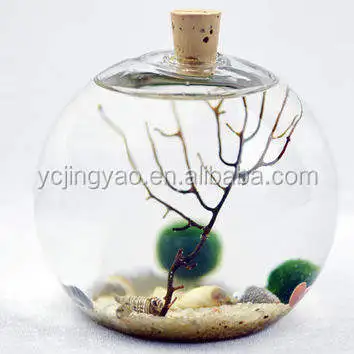 

Handblown Clear Round Glass Bubble Terrarium Glass Ball Vase with Cork Lid