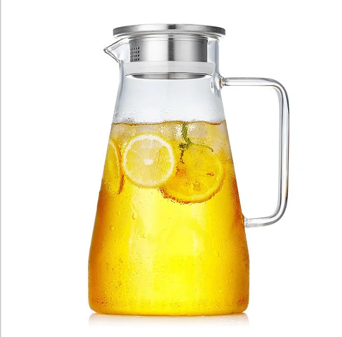 68 Ounces 2l Glass Pitcher With Lid, Large Hot Cold Water Carafe Jug
