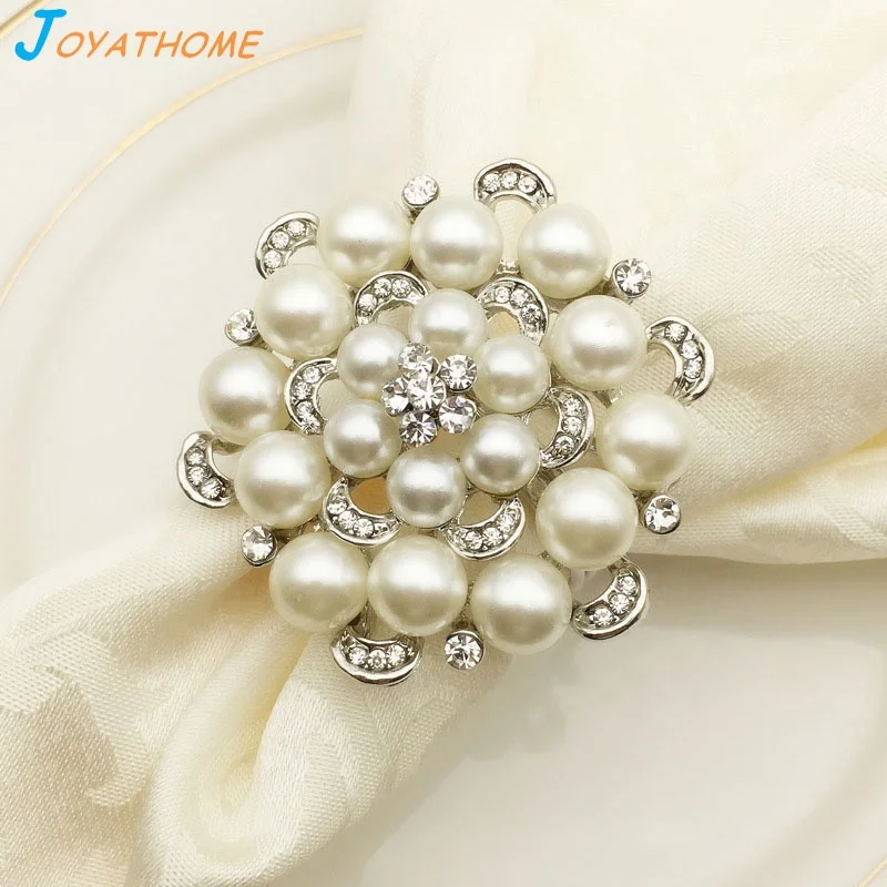 

Rose Flower Shape Pearl Silver Wedding Table Napkin Ring Napkins Holder Rings Christmas Event Party Holiday Decorations