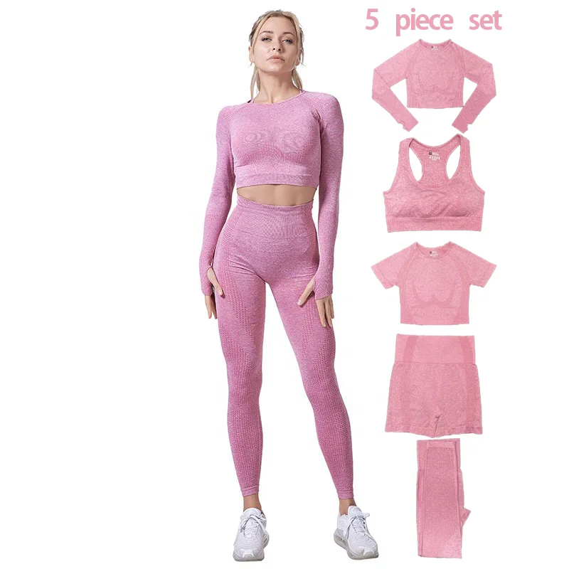 

Seamless sport suit women's workout clothing with custom logo 5 piece yoga set