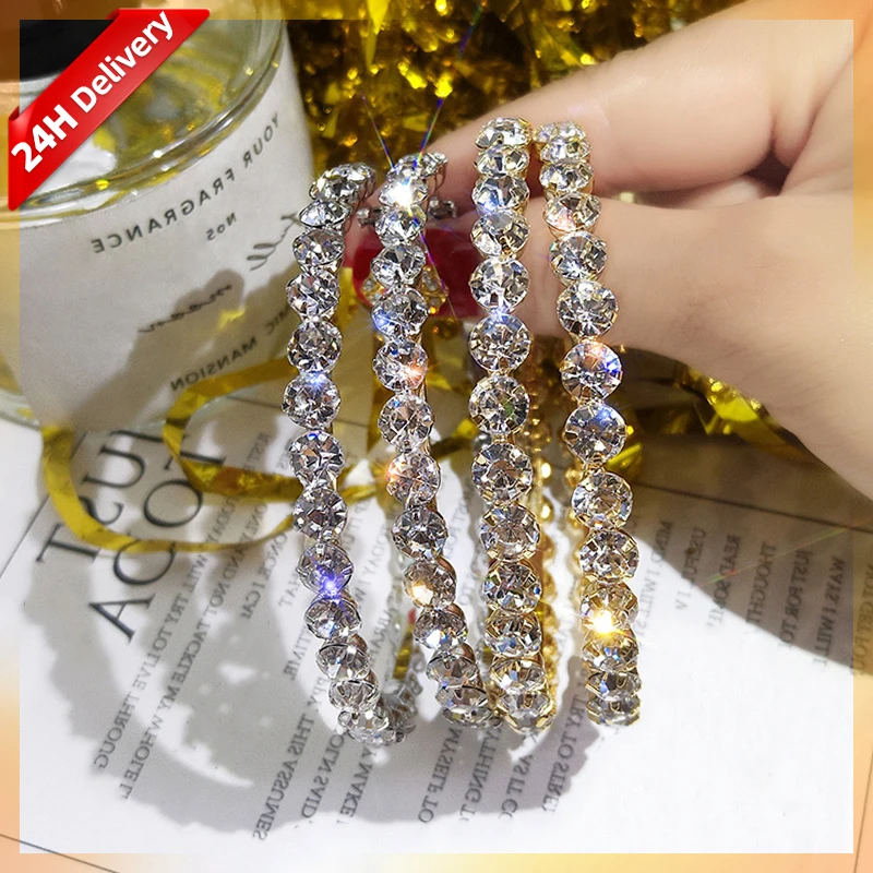 

HOVANCI Hypoallergenic Post 18k Gold Sparkling Rhinestone 60mm Big Hoop Earrings 7cm Crystal Large Hoop Earrings