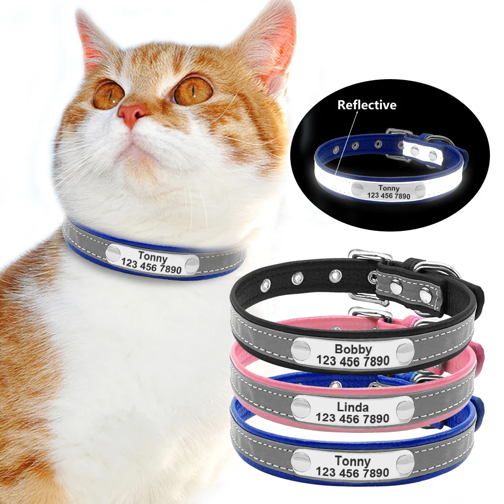 

Personalized Cat Collar Leather Reflectieve Cat ID Collar Dog Collars for Small Dogs