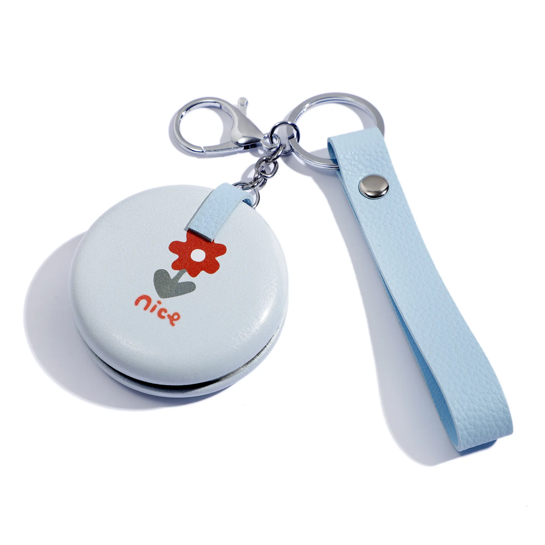 

Promotion Custom Logo Keychain Mirror Cute Pocket Mirror Leather Small Round Mirror Craft