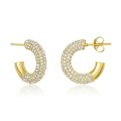 

New Trendy Brass Pave CZ Hoop Earring Gold Zircon Chunky C Hoop Earring