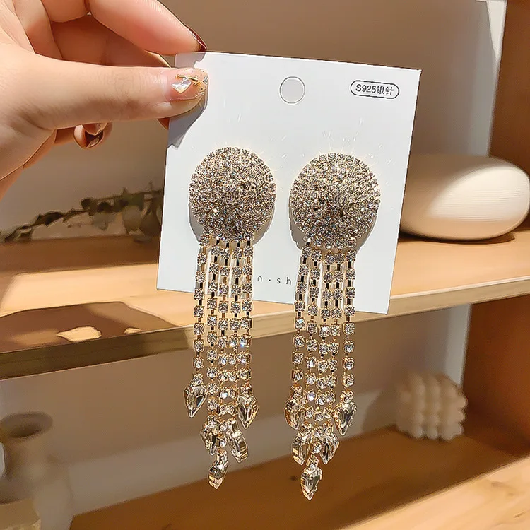 

Fashion jewelry trendy tassel crystal dangle drop earrings women Zircon Design statement wedding earring