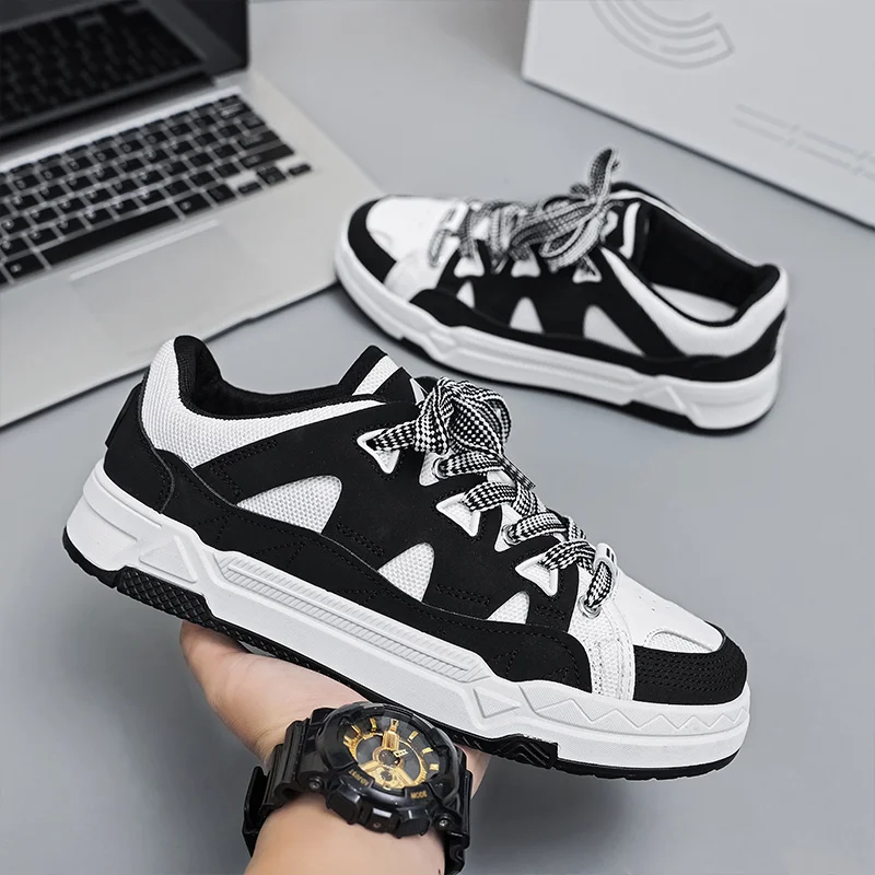 

Wholesale Fashion Black White Sneakers Blank Custom Logo Stylish Sports Running Skateboarding Shoes for Men, Optional