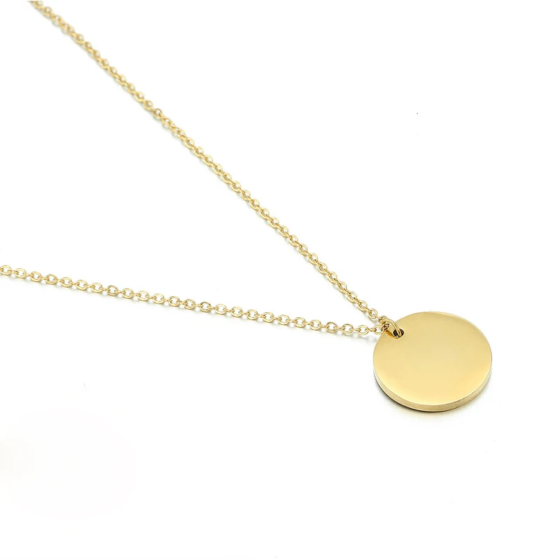 

Gold Plated Stainless Steel 15mm Round Charm Women Custom Logo Name Necklace