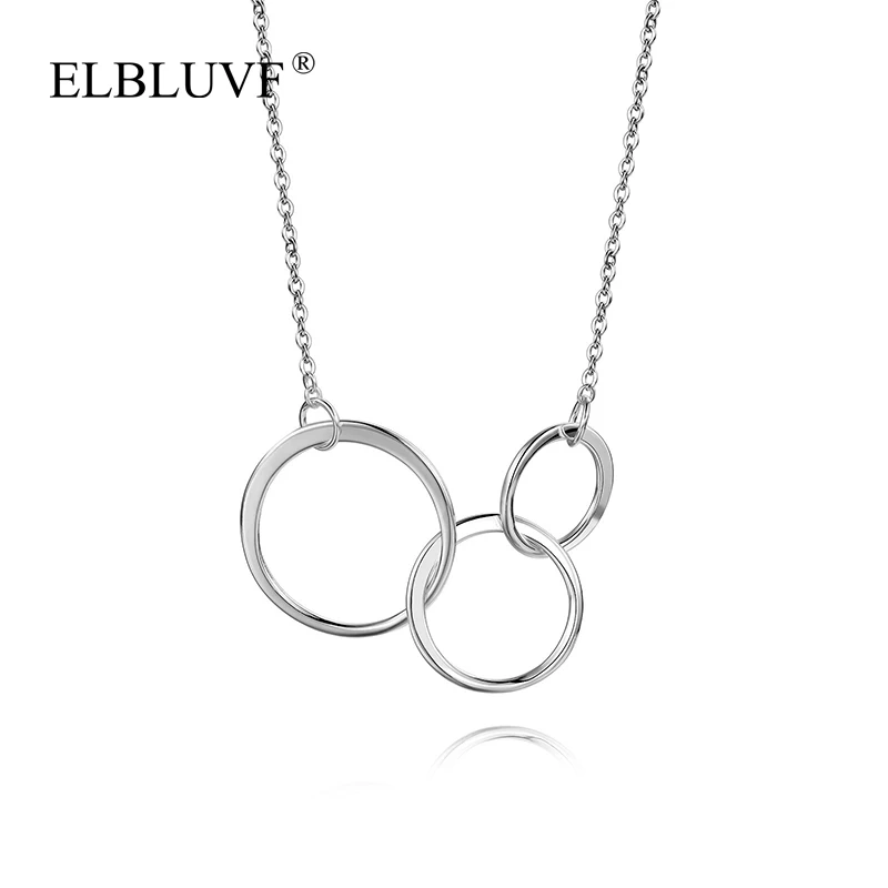 

ELBLUVF Free Shipping Fashion Copper Silver Plated Geometric Three Circle Pendant Necklace Plated For Women