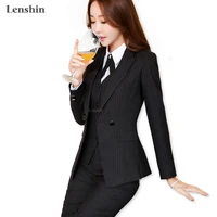 

Lenshin 3 Pieces Set High-Quality Black Soft Striped Pant Suits Office Lady Business Uniform Style Women Formal Work Wear