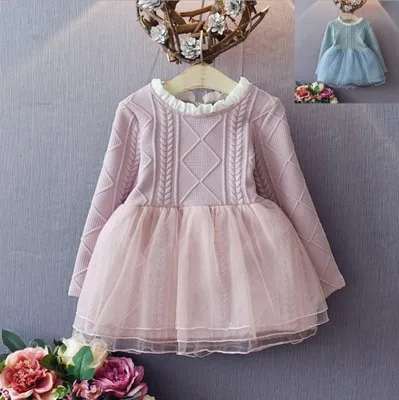 

B51924A Korean little girls fashion new pure color mesh patchwork dress, Pink/green