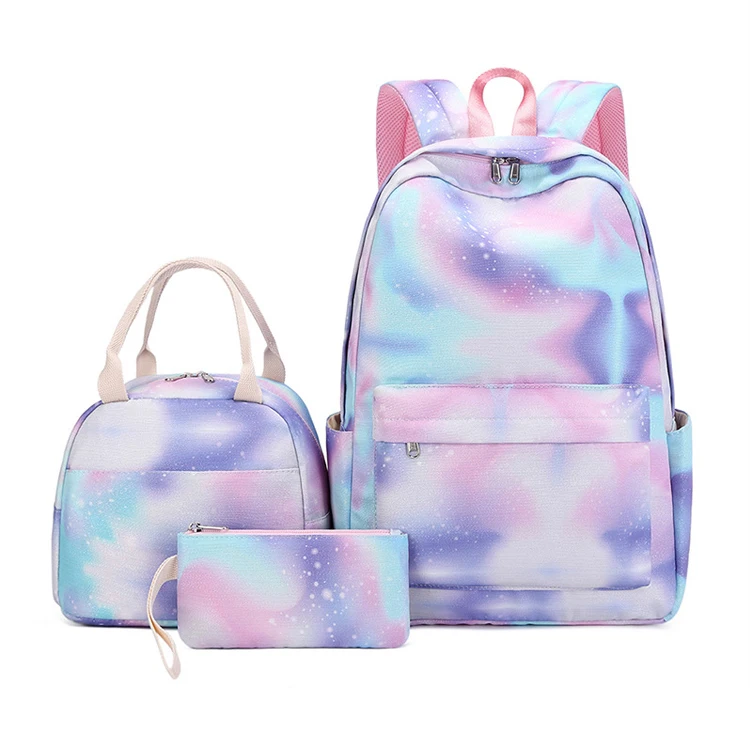 

3pcs/set Starry Sky Graffiti School Bag Set Teen Girls Waterproof Backpack With Lunch Bag Pencil Case, Customized color