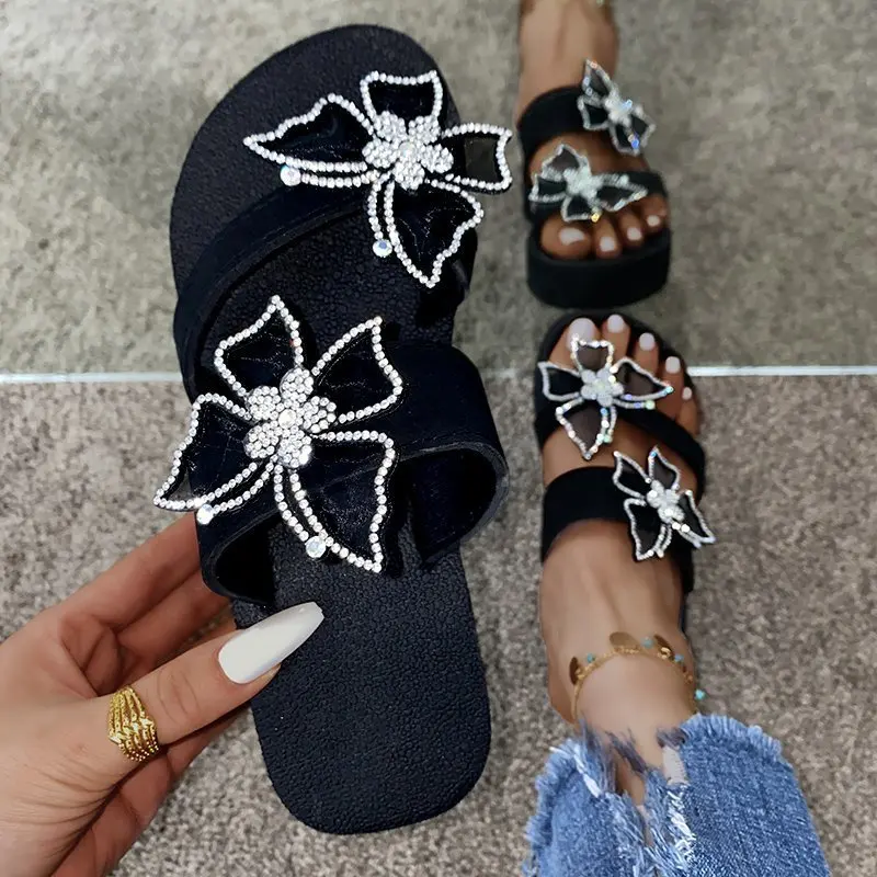 

Women Fashion Flats Sandals 2021 New Arrivals Casual Shoes Wholesale Ladies Slide Footwear Rhinestone Women Flip Flops Slippers