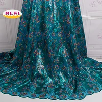 

Teal Green African Nigeria Big Designer Bridal Sequin Double Organza Glitter Sequence Embroidery Lace Fabric for Wedding Dress