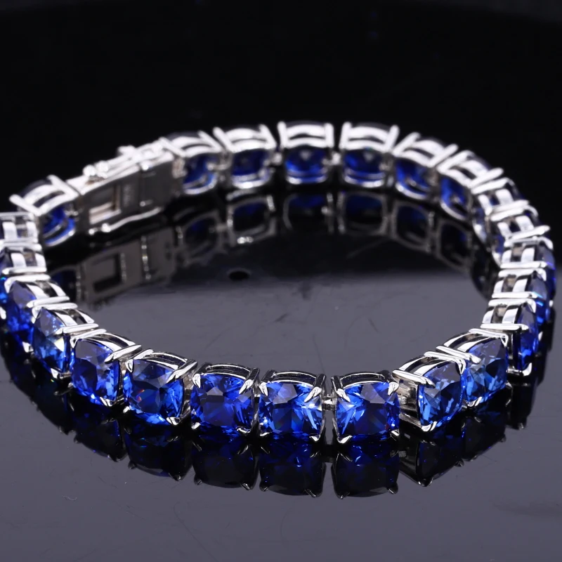 

Starsgem Fashion silver Jewelry cushion shape Blue Sapphire Tennis Bracelet