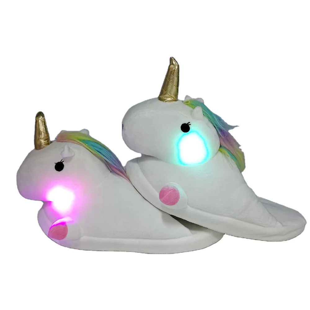 

Fluffy Unicorn Plush Child Home Shoes Led Lighted Shining Unicorn Shoes Kids Kito Slippers For Children Winter, 34colors