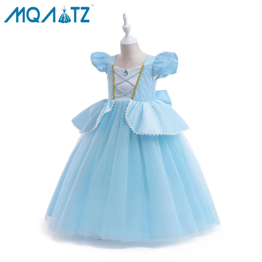 

MQATZ hot sale blue princess girl for 3-10 year child sequins cosplay tulle party dress SMR048