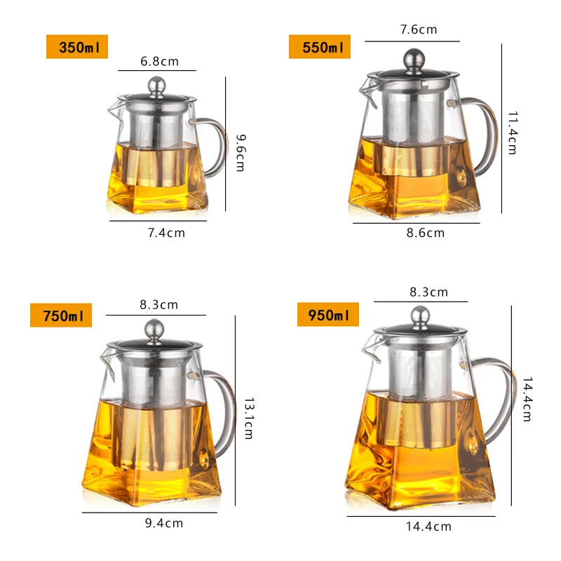 Heat Resistant Glass Teapot With Stainless Steel Infuser Heated Container Tea Pot Good Clear