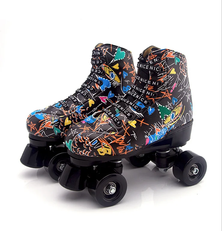 

High Quality Roller Skates Four Wheels Cheap Graffiti Fashionable Roller Skating Shoes, Black,white,gold,silver