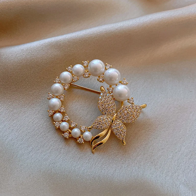 

Fashion Trendy Luxury Women Butterfly Pearl Broches Pins Brooches, Gold