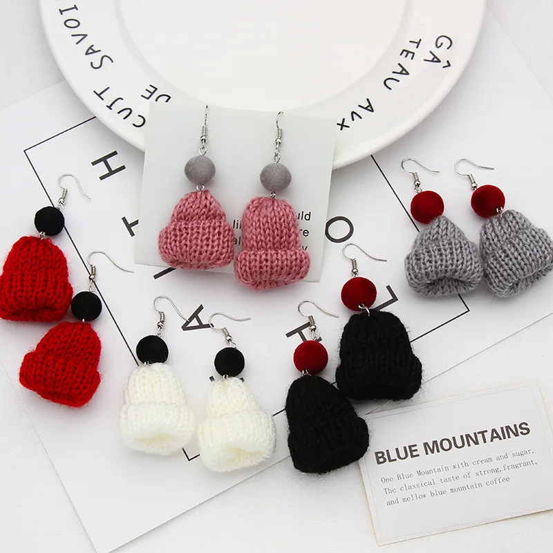 

Cute Woolen Christmas Hat Design Earrings Statement Knitted Cap Earrings Jewelry For Gifts