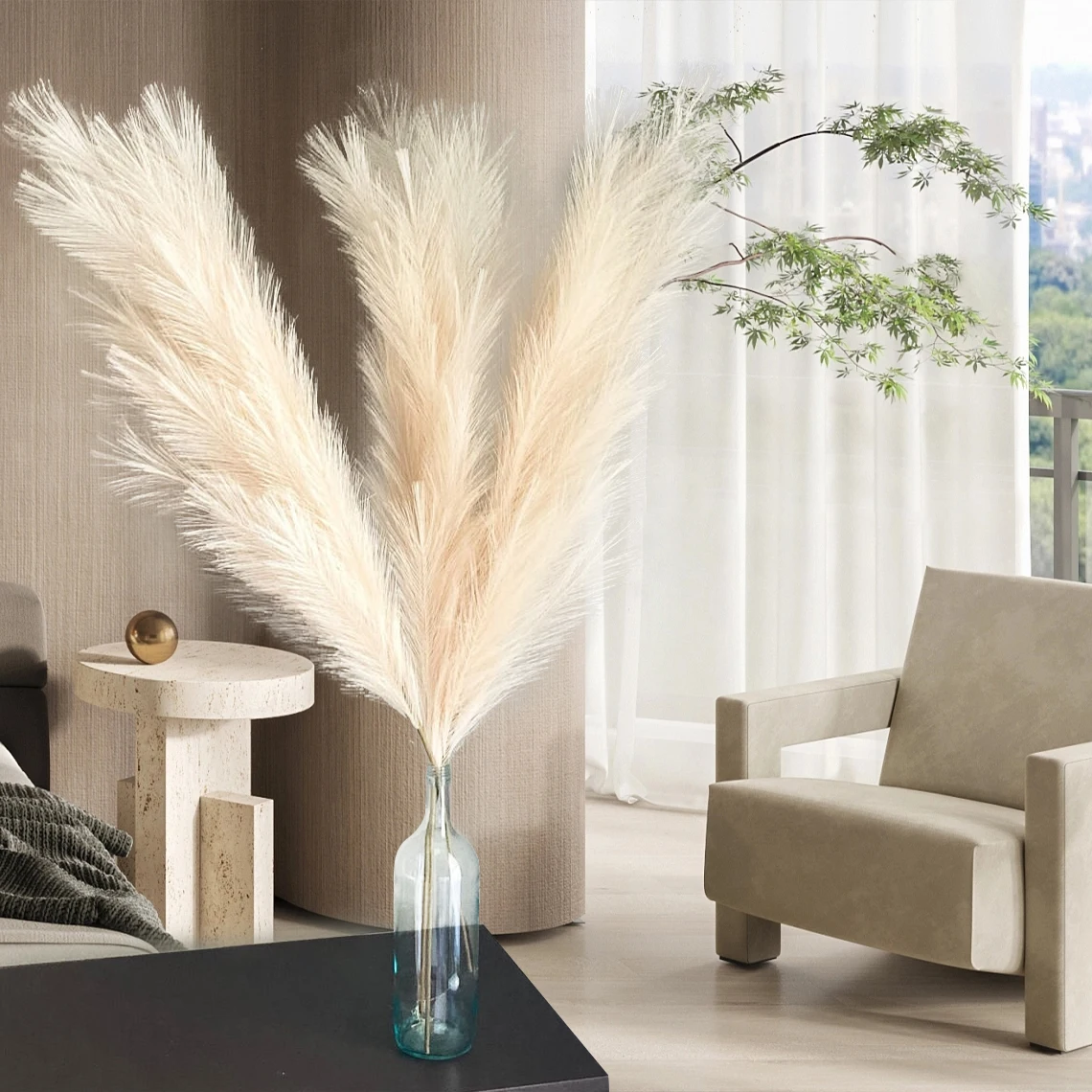 

HFloral 45 inch 115 cm tall wholesale Faux Artificial fluffy decorative flower large big Pampas Grass for Vase Boho Decor