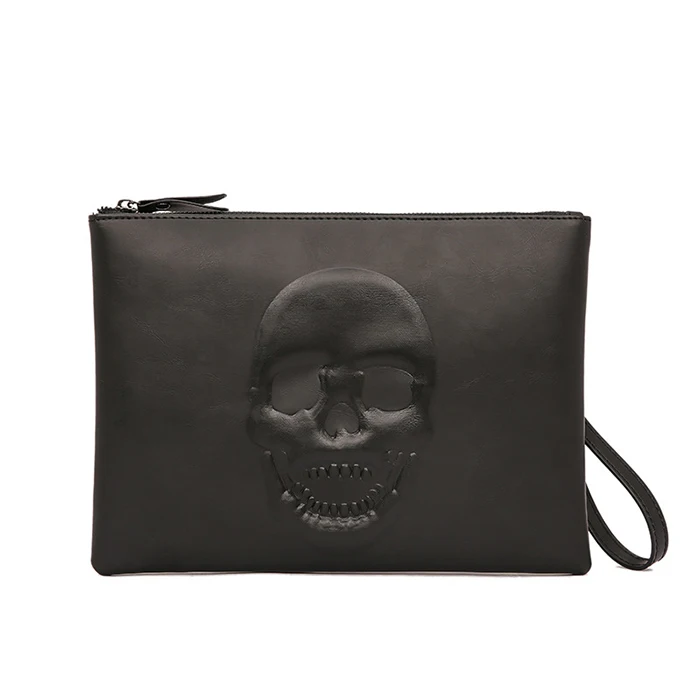 

European and American Style Fashion Design Skull Clutch Bag Document Envelope Large Bag Leather Hand Bag for Men