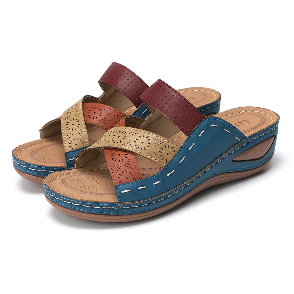 

2020 new retro laser wedge sandals slippers for ladies