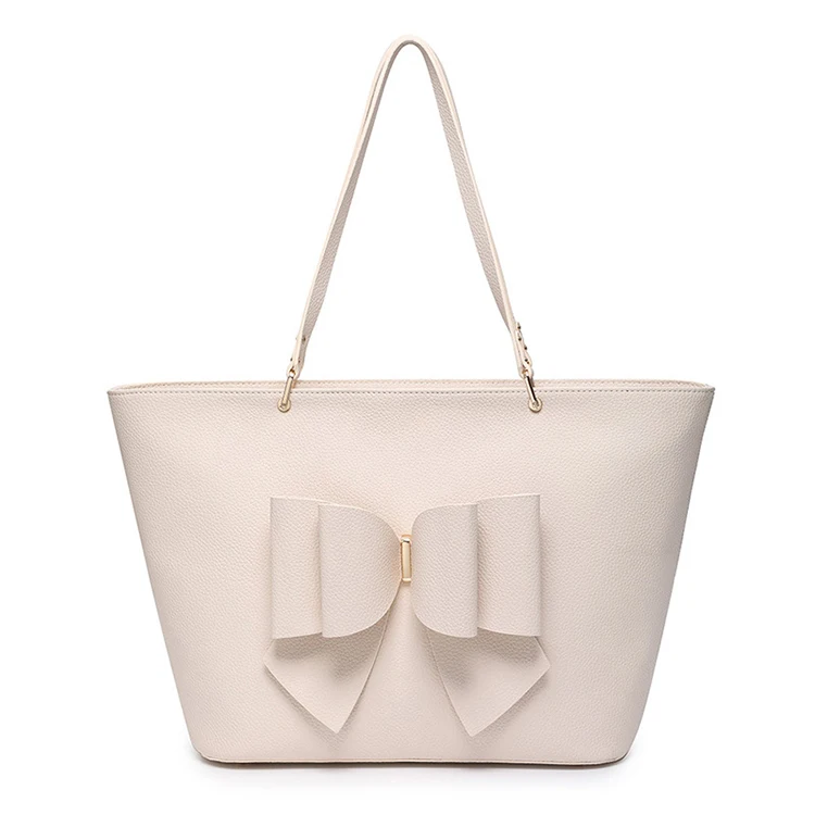 

EG521 Best selling new simple large capacity bow solid color ladies shopping hand bags custom pu leather woman tote bag