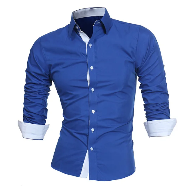 
2019 fashion formal long sleeve contrast slim woven stain spring autumn solid polyester tops men shirts 