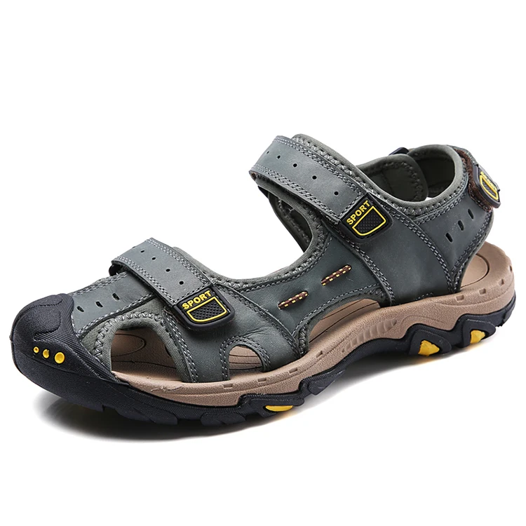 

High quality shoes summer fashion flat beach outdoor leather rubber slippers custom wholesale shoes men casual, Light brown,khaki,dark brown