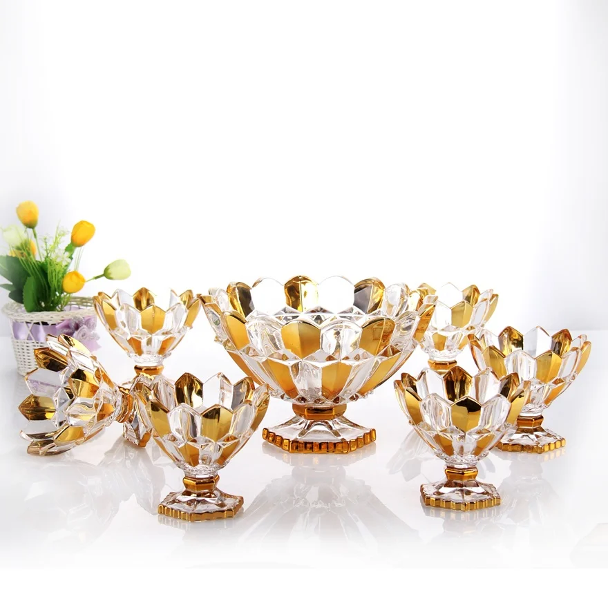 High Quality 7pcs Golden Dinner Bowl Set Ice Cream Bowl Set With Foot