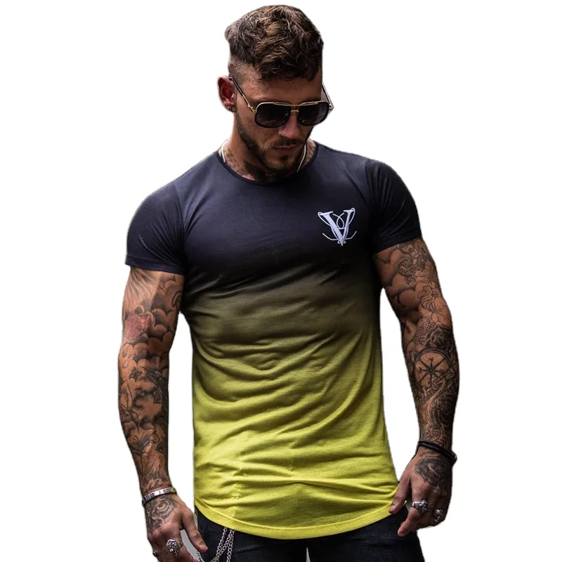 

Men Sport Shirt Training T-shirt Quick Dry Custom Gradient Color Tee