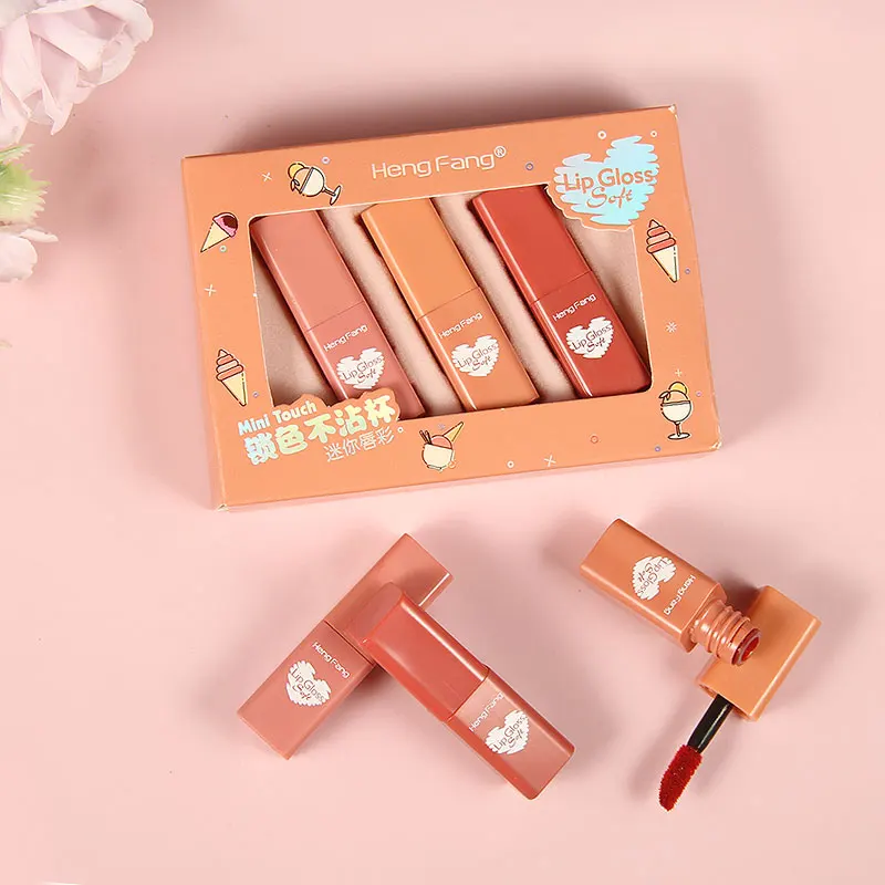 

H7049 Mini Cute Size Waterproof Long-lasting 3 color Gift-Set Cosmetics Makeup lip Tint lip gloss set, 3 colors