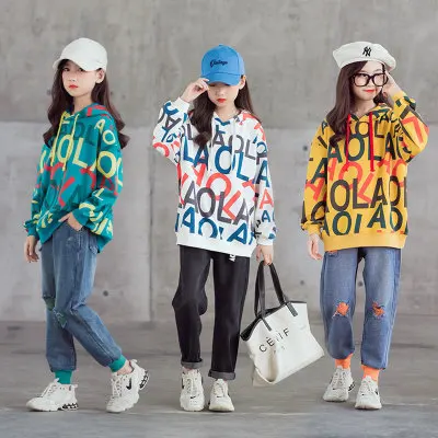 

Girls' hoodie New fall trend loose top with large lettered print hoodie for girls