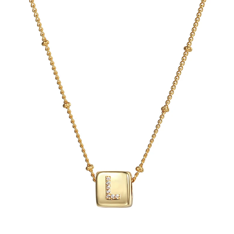 

Trendy Initial Letter Cz Zircon Pendant Necklace Gold Plated Stainless Steel Bead Chains Jewelry Dangle Necklace For Women 2022